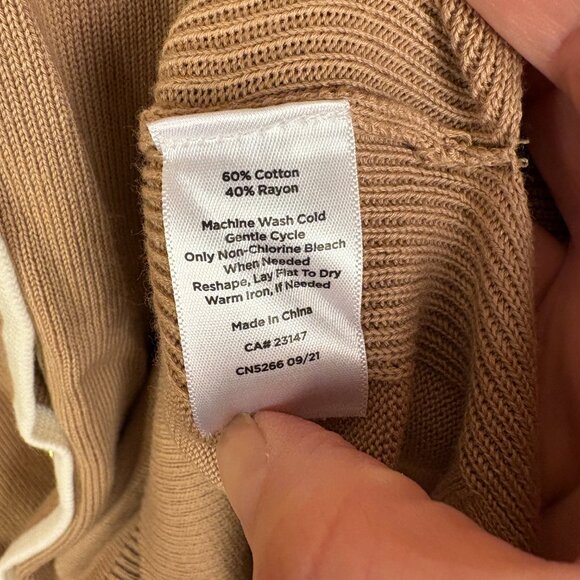 Talbots Tan White Preppy V-Neck Button Cardigan Old Money Cotton Blend - Picture 5 of 7